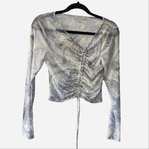 Gaze Blue and White Marble Long Sleeve Top